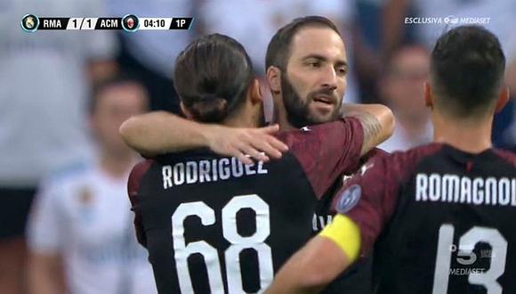 Real Madrid vs. Milán: Gonzalo Higuaín anotó golazo en debut con 'Rossoneros'