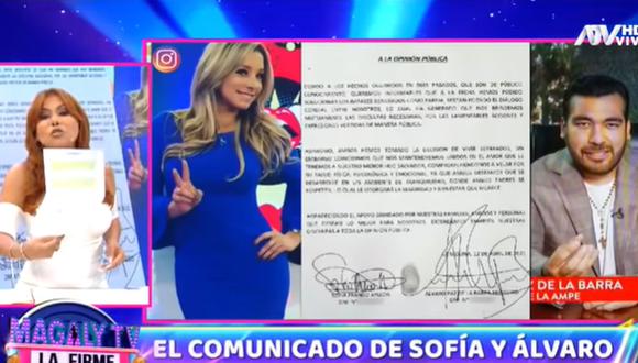 Magaly Medina se pronunció tras el comunicado de Sofía Franco y Álvaro Paz de la Barra. (Foto: Captura de video)