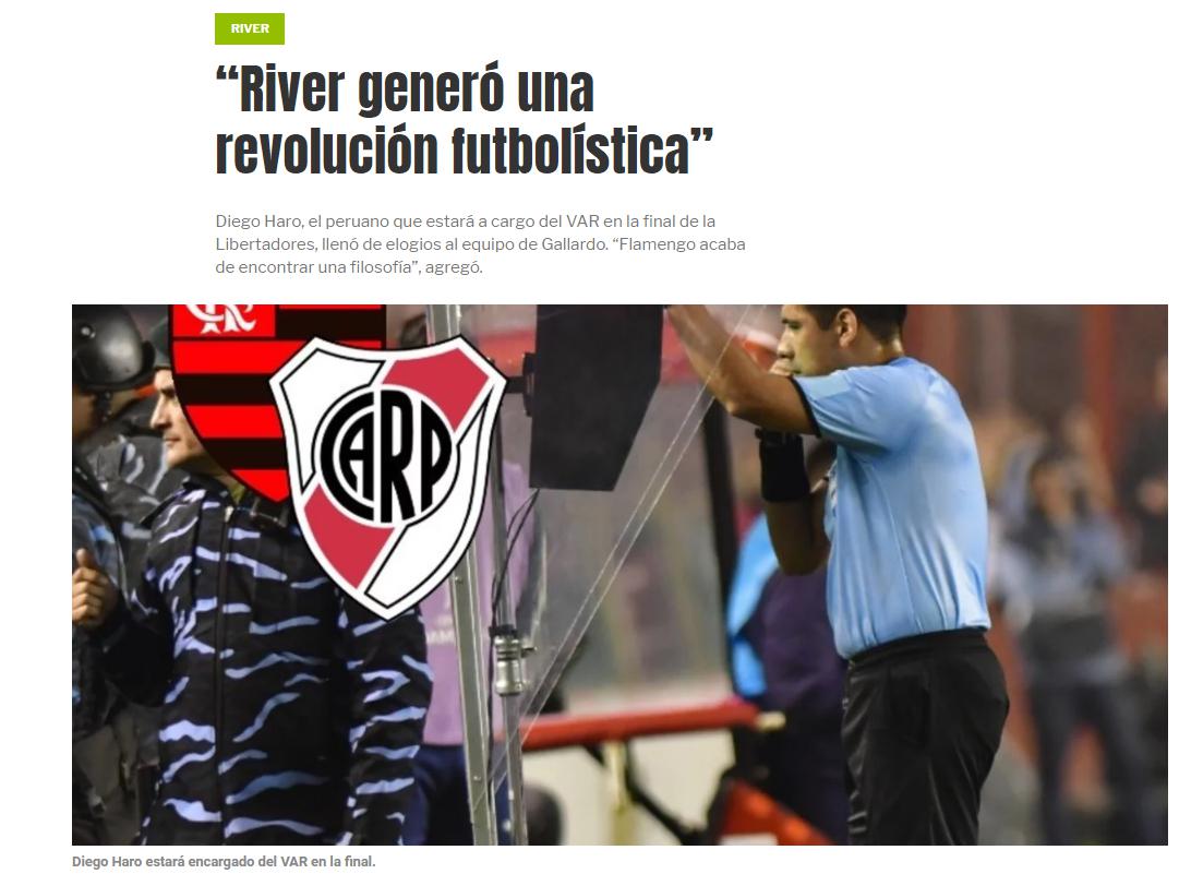 Diario Olé resaltó los elogios de Diego Haro al River de Gallardo | Foto: Captura