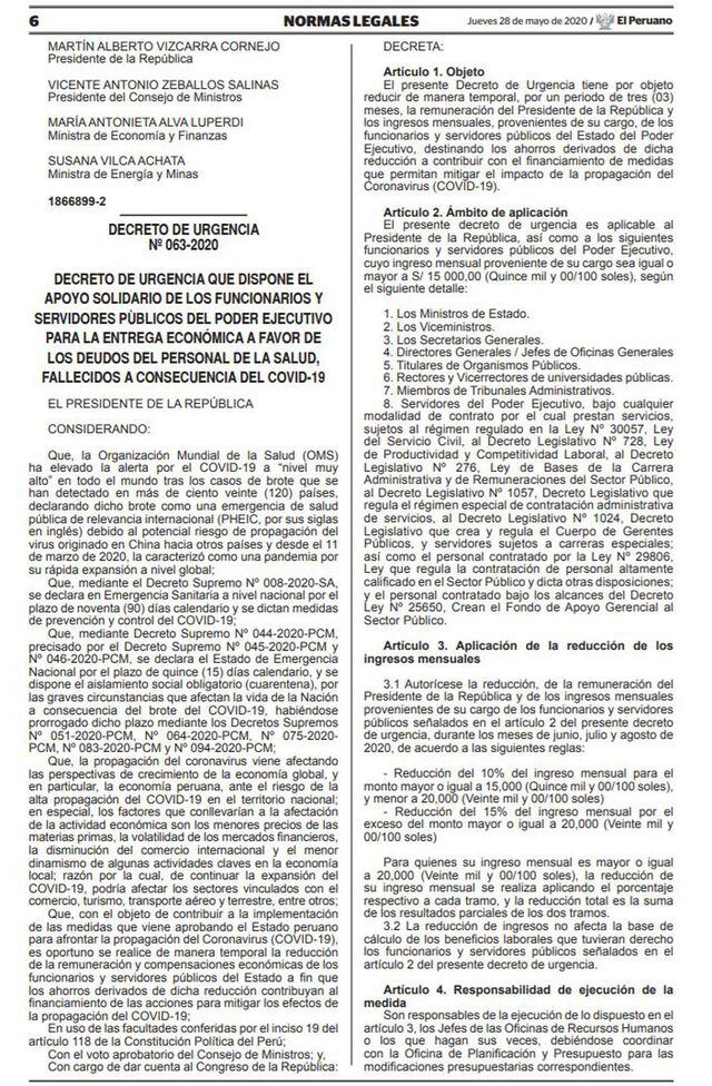 Revisa el Decreto de Urgencia publicado en el Diario El Peruano