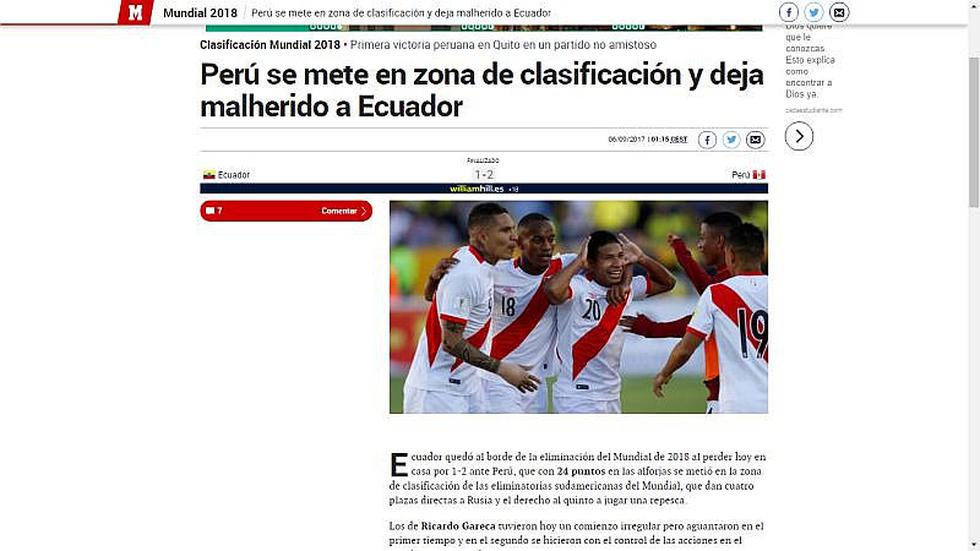 Selección peruana: Así informó prensa mundial el triunfo ante Ecuador