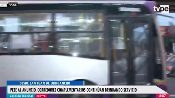 Corredores complementarios continúan brindando servicio