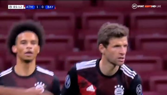 GOL Thomas Müller para el 1-1 del Atlético de Madrid vs. Bayern Munich. (Fuente: BT Sports)