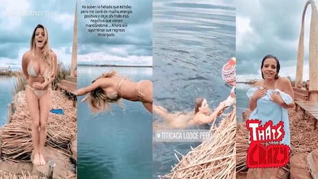 Alejandra Baigorria elimina malas vibras bañándose en el gélido lago Titicaca