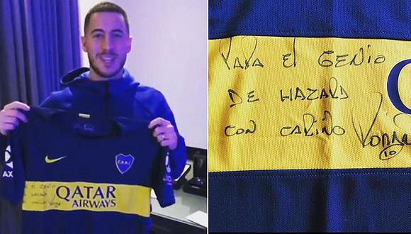 Eden Hazard recibió camiseta de Boca Juniors autografiada por Riquelme | VIDEO