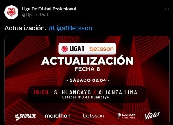 La nueva fecha para el Alianza Lima vs. Sport Huancayo. (Foto: Captura)