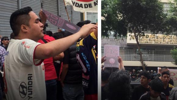 Universitario | Hinchas realizaron protesta contra Gremco frente al Poder Judicial | Foto Jorge Solari