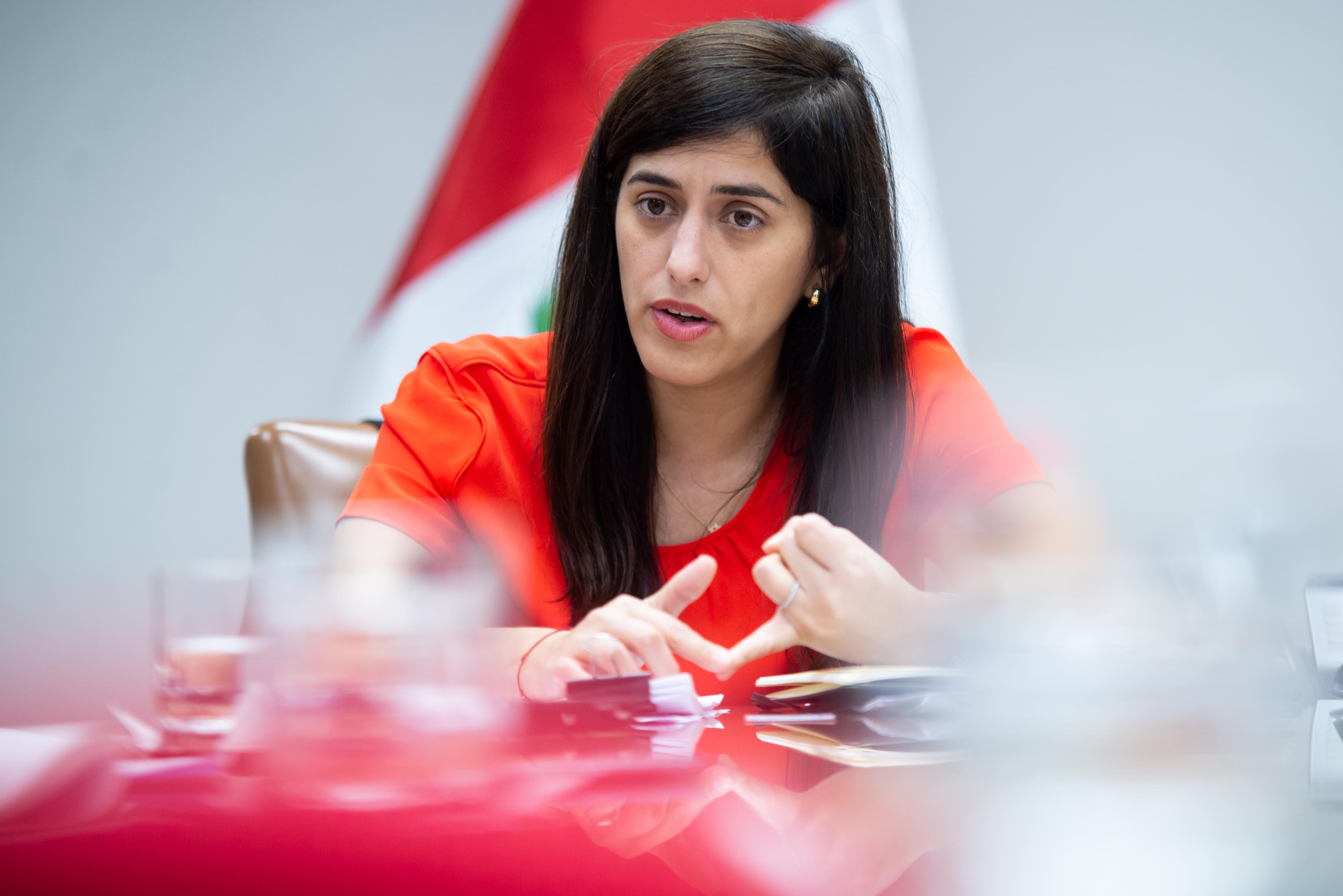 Maria Antonieta Alva, Peru's finance minister, speaks during an interview in Lima, Peru, on Monday, Jan. 27, 2020. Peru's sol fell for a third day on Monday, weighed down by a stronger dollar and slumping copper prices after Sunday's Congressional election produced a fractured legislature. Photographer: Miguel Yovera/Bloomberg