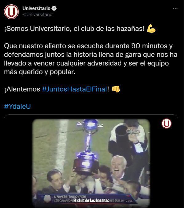 El mensaje de Universitario de Deportes antes de la Copa Libertadores. (Foto: Captura)