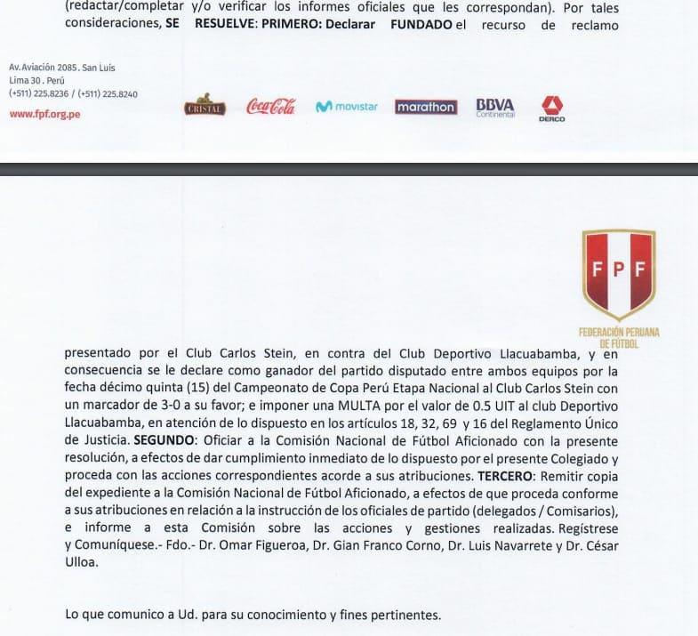 Copa Perú: Carlos Stein es el nuevo campeón tras reclamo en mesa contra Deportivo Llacuabamba 