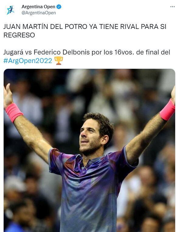 Del Potro estará en el Argentina Open. (Foto: Captura)